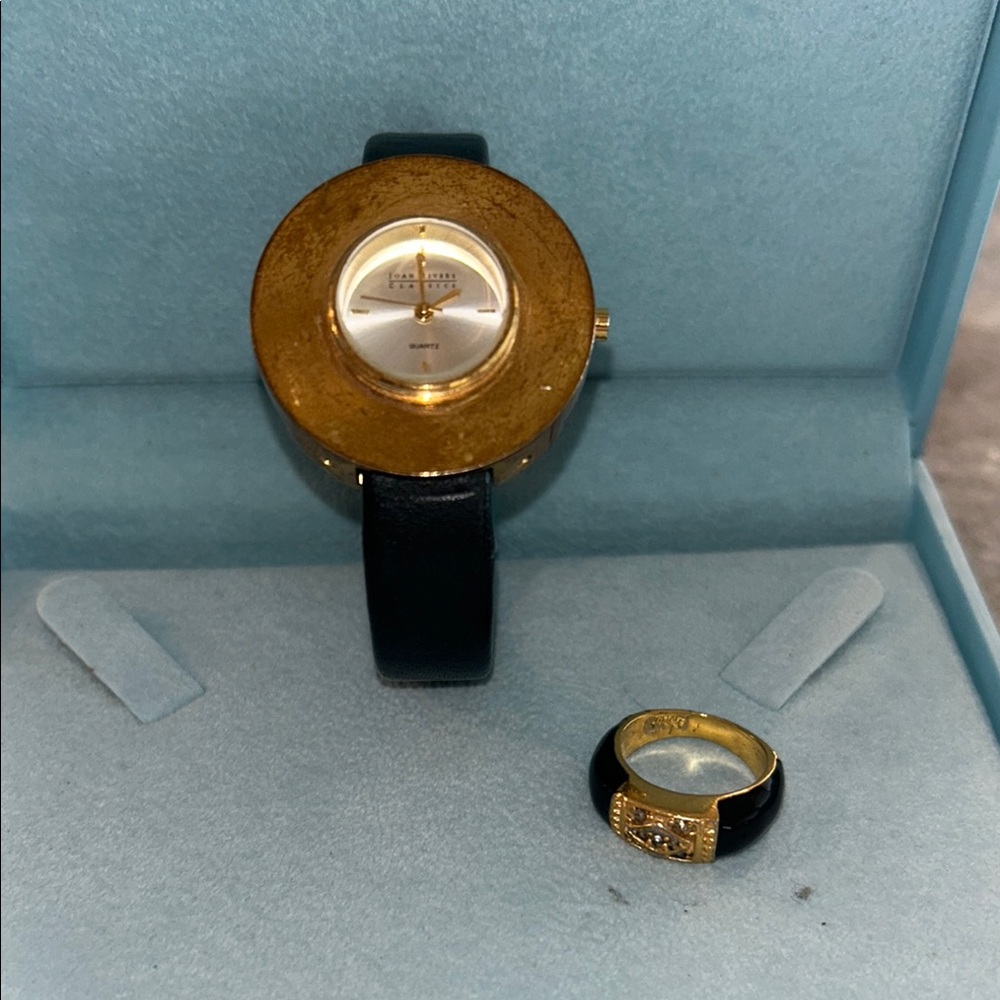 Joan Rivers black onyx Elegant ring and  Women's Watch